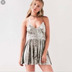 Green velvet romper dress